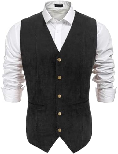 Barry.Wang Men's Corduroy Vest V-Neck Vintage Western Cowboy